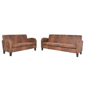 vidaXL Ensemble de canapés 2 pcs Daim synthétique Marron | vidaxl-fr